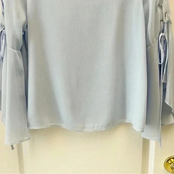 Topshop Eyelet Lace Up Fluted Sleeves Sheer Blouse Top Light Blue Size Small - Picture 8 of 16